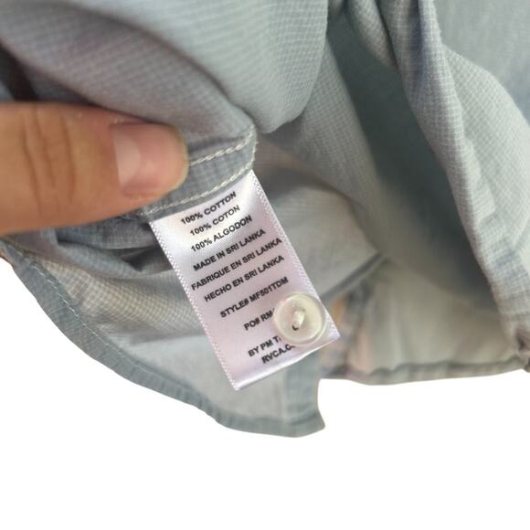 RVCA Button Up Collar Shirt Short Sleeve Gingham Geometric Blue Gray - Picture 4 of 5